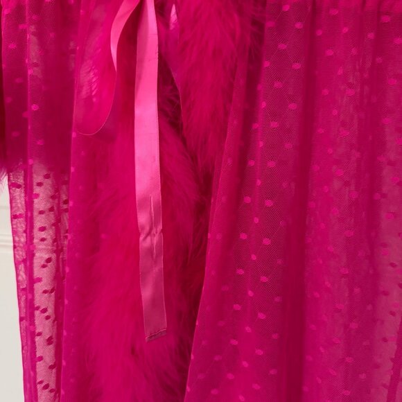 Betsey Johnson Pink Sheer Robe with Feather Boa Trim - Picture 5 of 11